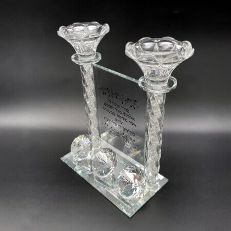 פמוטי קריסטל מהודרים עם הדלקת נרות במילוי אבנים לבנות