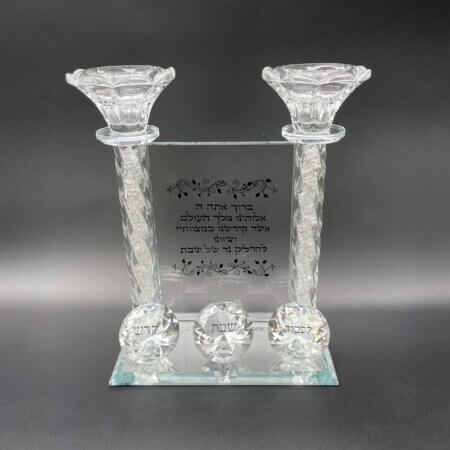 פמוטי קריסטל מהודרים עם הדלקת נרות במילוי אבנים לבנות