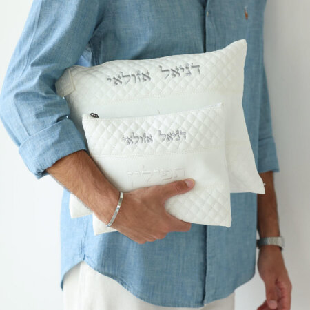 כיסויים לטלית ולתפילין דגם יונתן לבן