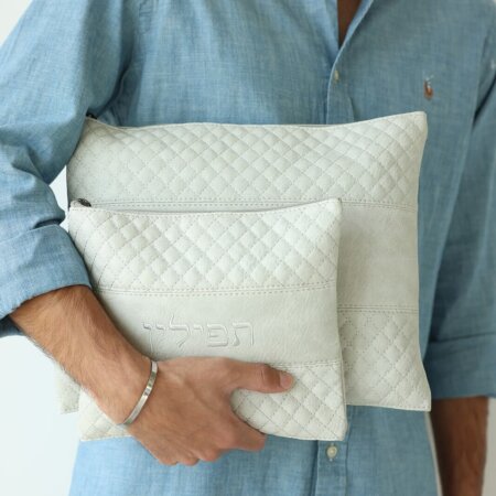 כיסויים לטלית ולתפילין דגם יונתן צבע אבן