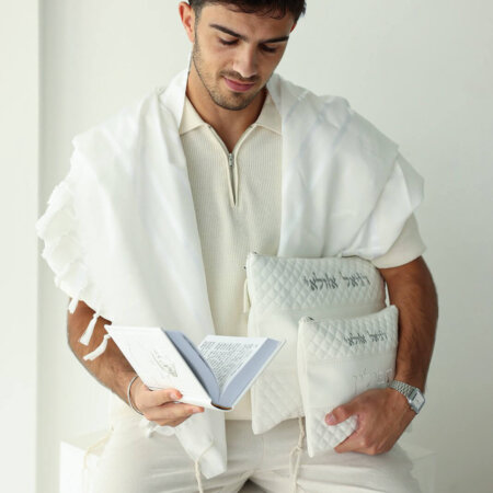 כיסויים לטלית ולתפילין דגם יונתן לבן