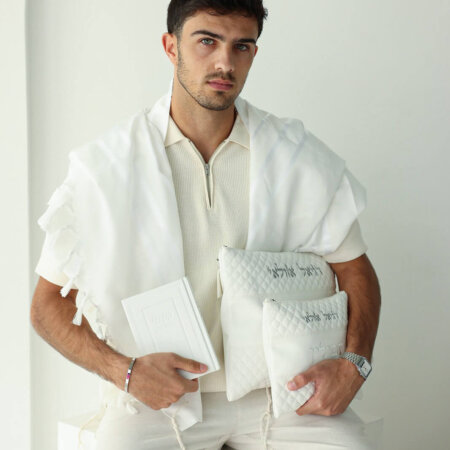 כיסויים לטלית ולתפילין דגם יונתן לבן