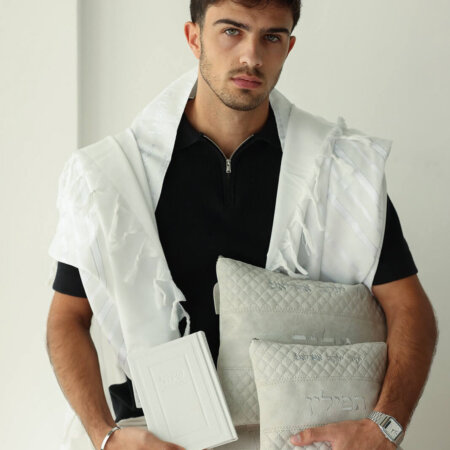 כיסויים לטלית ולתפילין דגם יונתן צבע אבן