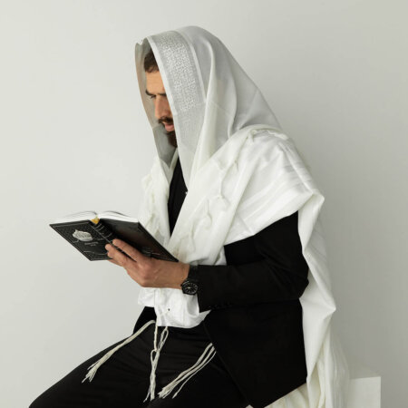 טלית צמר- פסים כסף