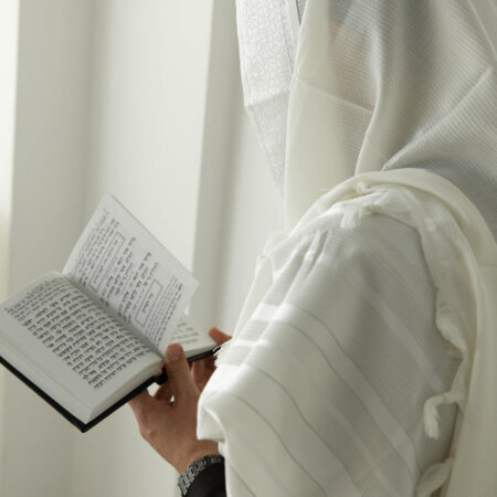 טלית צמר- פסים כסף