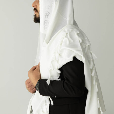 טלית צמר- פסים לבן