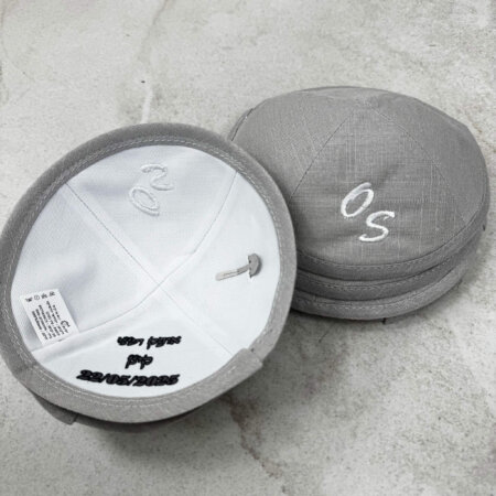 כיפות פשתן במגוון צבעים כולל הקדשה פנימית+רקמה חיצונית 50 יח'