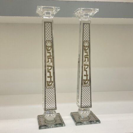 פמוטים קריסטל מהודרים פלקט זהב 33.5 ס״מ