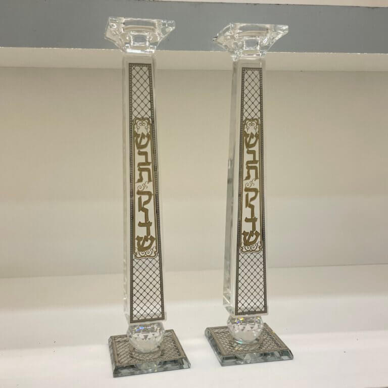 פמוטים קריסטל מהודרים פלקט זהב 33.5 ס״מ