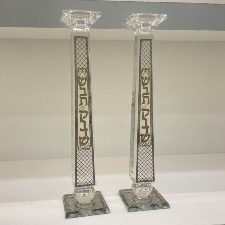 פמוטים קריסטל מהודרים פלקט זהב 33.5 ס״מ