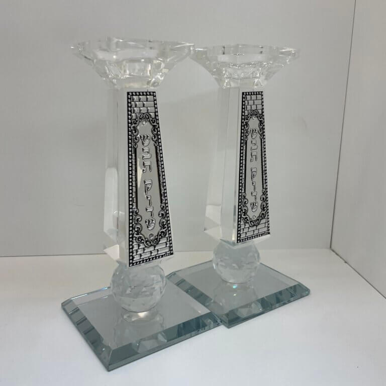 פמוטים קריסטל מהודרים ״פלקט כסף״ 20 ס״מ