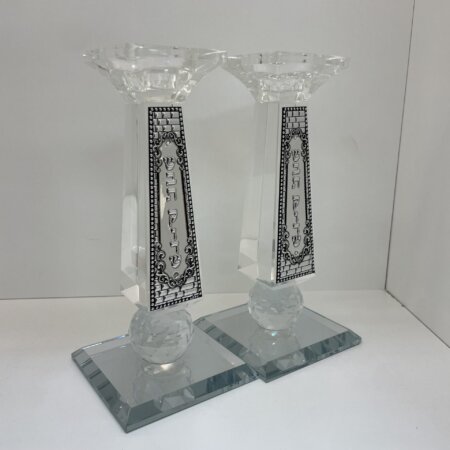 פמוטים קריסטל מהודרים ״פלקט כסף״ 20 ס״מ