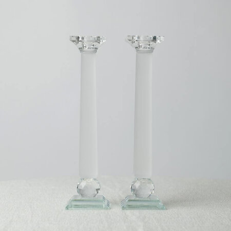 פמוטי קריסטל מהודרים עם הדלקת נרות במילוי אבנים זהב