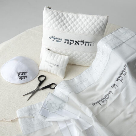 סט חאלקה דגם יברכך רקמה בצבע אפור