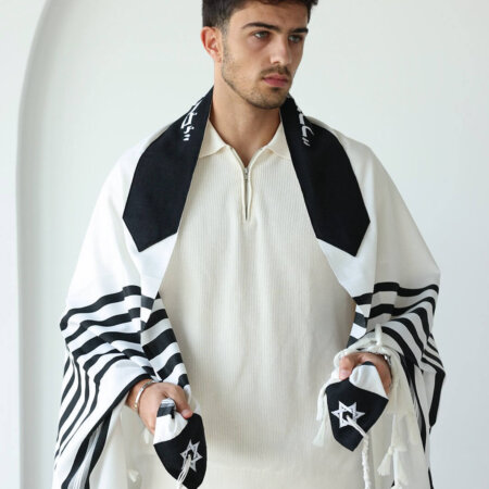 טלית צמר דגם HOME שחור "יברכך" שחור