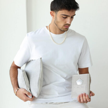 כיסויים לטלית ולתפילין דגם "רננו צדיקים" חום