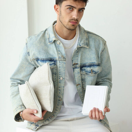 כיסויים לטלית ולתפילין דגם "רננו צדיקים" אבן