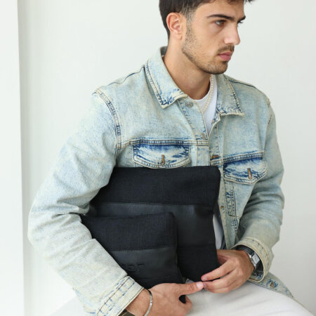 כיסויים לטלית ולתפילין מבד דגם "ישמח ישראל" אפור בהיר