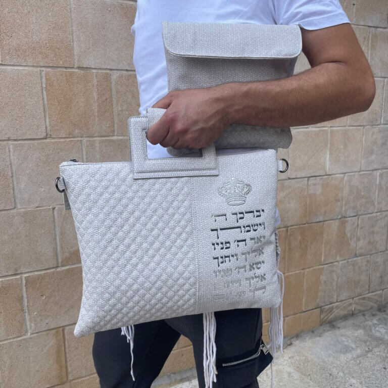 סט תיקים לטלית ולתפילין דגם "אחדות" אבן