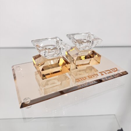 פמוטים מוזהבים קריסטל כולל מגש פמוטים מוזהבים קריסטל כולל מגש