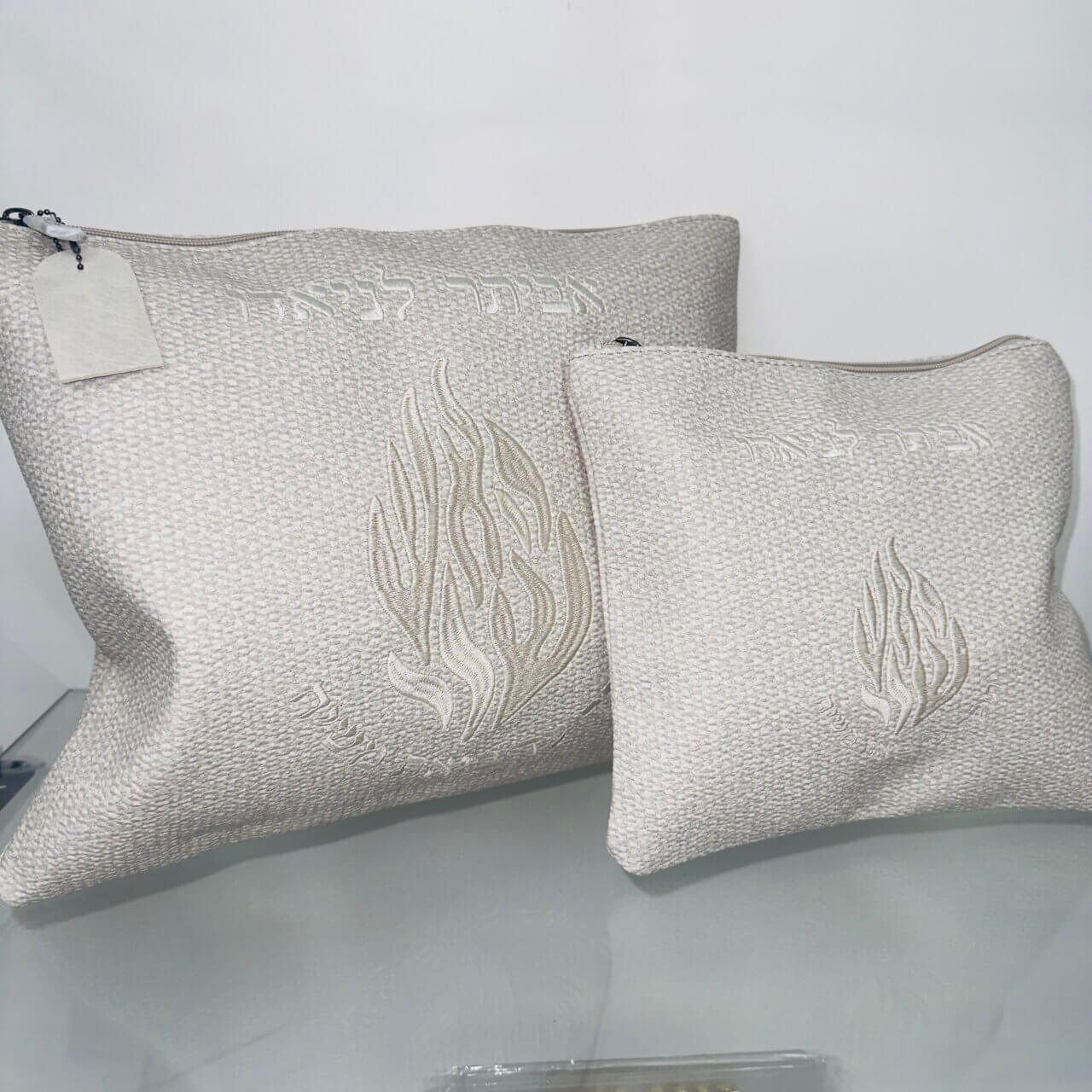 כיסויים לטלית ולתפילין דגם "האש שלי" אבן