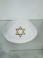 כיפה דגם "מגן דוד" לבן זהב