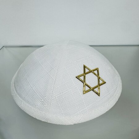 כיפה דגם "מגן דוד" לבן זהב