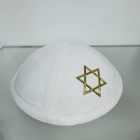 כיפה דגם "מגן דוד" לבן זהב