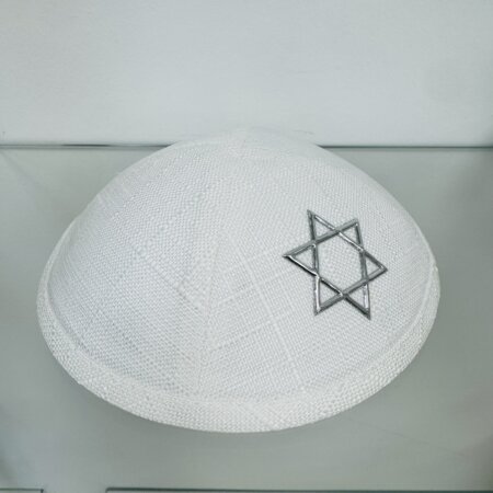 כיפה דגם "מגן דוד" לבן כסף